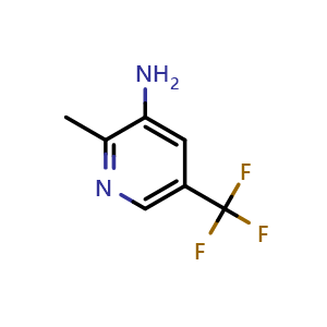 Chemical structure of 2-methyl-5-(trifluoromethyl)pyridin-3-amine , CAS 945971-08-4, AChemBlock Q64619