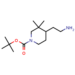 Chemical structure of tert-butyl 4-(2-aminoethyl)-3,3-dimethylpiperidine-1-carboxylate , CAS 1780540-76-2, AChemBlock Q64633