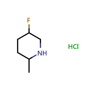 Chemical structure of 5-fluoro-2-methylpiperidine hydrochloride , CAS 1780209-09-7, AChemBlock Q64642