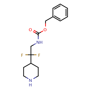Chemical structure of benzyl (2,2-difluoro-2-(piperidin-4-yl)ethyl)carbamate , CAS 2306261-05-0, AChemBlock Q64650