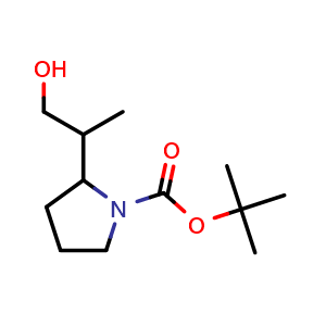 Chemical structure of tert-butyl 2-(1-hydroxypropan-2-yl)pyrrolidine-1-carboxylate , CAS 1782590-83-3, AChemBlock Q64667