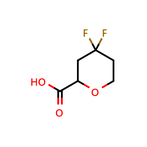 Chemical structure of 4,4-difluorotetrahydro-2H-pyran-2-carboxylic acid , CAS 2227205-32-3, AChemBlock Q64670