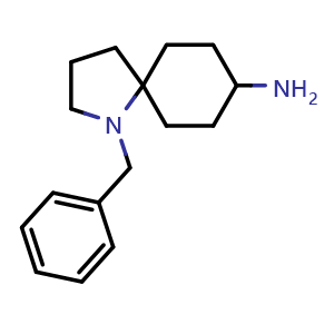 Chemical structure of 1-benzyl-1-azaspiro[4.5]decan-8-amine , CAS 2306261-04-9, AChemBlock Q64677