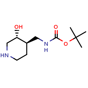 Chemical structure of tert-butyl (((3R,4R)-3-hydroxypiperidin-4-yl)methyl)carbamate , CAS 2306245-30-5, AChemBlock Q64680