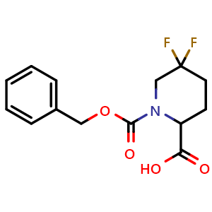 Chemical structure of 1-((benzyloxy)carbonyl)-5,5-difluoropiperidine-2-carboxylic acid , CAS 1543789-74-7, AChemBlock Q64683