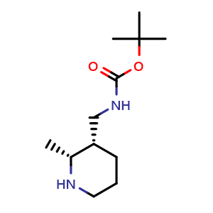Chemical structure of tert-butyl (((2R,3S)-2-methylpiperidin-3-yl)methyl)carbamate , CAS 2306255-52-5, AChemBlock Q64690
