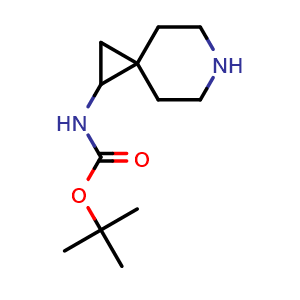 Chemical structure of tert-butyl (6-azaspiro[2.5]octan-1-yl)carbamate , CAS 147632-34-6, AChemBlock Q64698