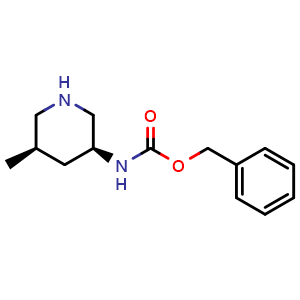 Chemical structure of benzyl ((3S,5R)-5-methylpiperidin-3-yl)carbamate , CAS 2306245-13-4, AChemBlock Q64703