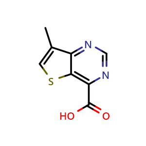 Chemical structure of 7-methylthieno[3,2-d]pyrimidine-4-carboxylic acid , CAS 2059987-21-0, AChemBlock Q64711