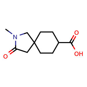 Chemical structure of 2-methyl-3-oxo-2-azaspiro[4.5]decane-8-carboxylic acid , CAS 2306269-38-3, AChemBlock Q64716