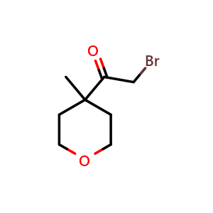 Chemical structure of 2-bromo-1-(4-methyltetrahydro-2H-pyran-4-yl)ethan-1-one , CAS 1523412-39-6, AChemBlock Q64727