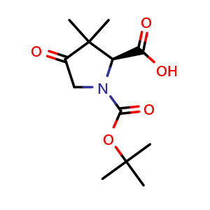 Chemical structure of (S)-1-(tert-butoxycarbonyl)-3,3-dimethyl-4-oxopyrrolidine-2-carboxylic acid , CAS 478700-27-5, AChemBlock Q64738