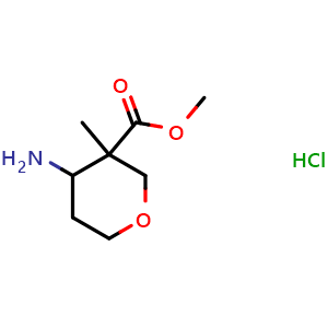 Chemical structure of methyl 4-amino-3-methyltetrahydro-2H-pyran-3-carboxylate hydrochloride , CAS 910332-91-1, AChemBlock Q64744