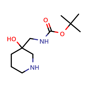Chemical structure of tert-butyl ((3-hydroxypiperidin-3-yl)methyl)carbamate , CAS 1779648-53-1, AChemBlock Q64745