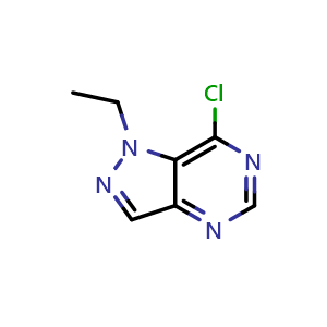 Chemical structure of 7-chloro-1-ethyl-1H-pyrazolo[4,3-d]pyrimidine , CAS 923282-50-2, AChemBlock Q64760