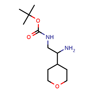 Chemical structure of tert-butyl (2-amino-2-(tetrahydro-2H-pyran-4-yl)ethyl)carbamate , CAS 1889688-16-7, AChemBlock Q64774