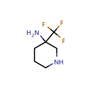 Chemical structure of 3-(Trifluoromethyl)piperidin-3-amine , CAS 1713668-09-7, AChemBlock Q64778