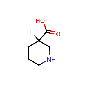 Chemical structure of 3-fluoropiperidine-3-carboxylic acid , CAS 147727-13-7, AChemBlock Q64779