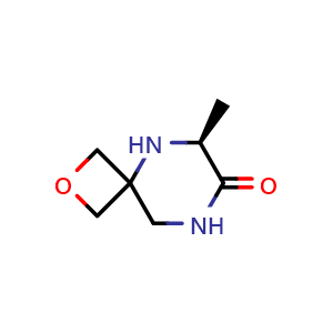 Chemical structure of (S)-6-methyl-2-oxa-5,8-diazaspiro[3.5]nonan-7-one , CAS 1839060-89-7, AChemBlock Q64785