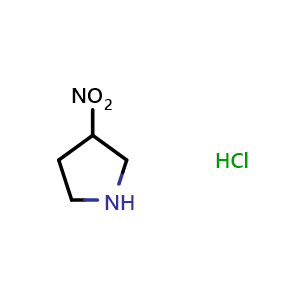 Chemical structure of 3-nitropyrrolidine hydrochloride , CAS 2306269-22-5, AChemBlock Q64792