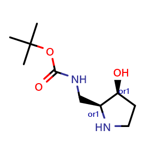 Chemical structure of tert-butyl N-{[cis-3-hydroxypyrrolidin-2-yl]methyl}carbamate , CAS 2306245-91-8, AChemBlock Q64814