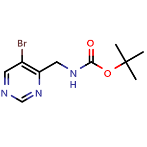 Chemical structure of tert-butyl ((5-bromopyrimidin-4-yl)methyl)carbamate , CAS 2227205-59-4, AChemBlock Q64817