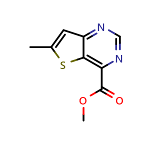 Chemical structure of methyl 6-methylthieno[3,2-d]pyrimidine-4-carboxylate , CAS 2306269-09-8, AChemBlock Q64824