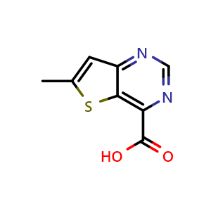 Chemical structure of 6-methylthieno[3,2-d]pyrimidine-4-carboxylic acid , CAS 2306270-63-1, AChemBlock Q64825