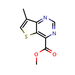 Chemical structure of methyl 7-methylthieno[3,2-d]pyrimidine-4-carboxylate , CAS 2306272-06-8, AChemBlock Q64832