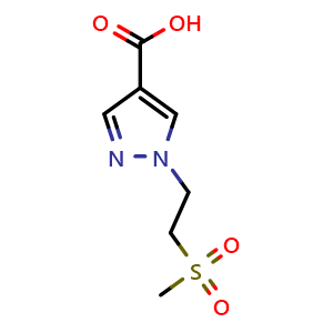 Chemical structure of 1-(2-(methylsulfonyl)ethyl)-1H-pyrazole-4-carboxylic acid , CAS 1179208-40-2, AChemBlock Q64844