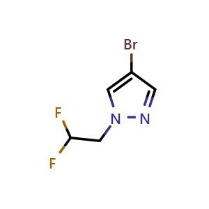 Chemical structure of 4-bromo-1-(2,2-difluoroethyl)-1H-pyrazole , CAS 1049730-36-0, AChemBlock Q64845