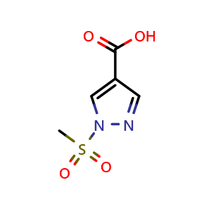 Chemical structure of 1-(methylsulfonyl)-1H-pyrazole-4-carboxylic acid , CAS 2306268-92-6, AChemBlock Q64846