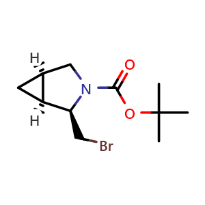 Chemical structure of tert-butyl (1S,2R,5R)-2-(bromomethyl)-3-azabicyclo[3.1.0]hexane-3-carboxylate , CAS 2306246-07-9, AChemBlock Q64874