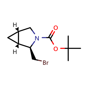Chemical structure of tert-butyl (1R,2R,5S)-2-(bromomethyl)-3-azabicyclo[3.1.0]hexane-3-carboxylate , CAS 2306253-50-7, AChemBlock Q64875