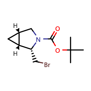 Chemical structure of rel-tert-butyl (1R,2S,5S)-2-(bromomethyl)-3-azabicyclo[3.1.0]hexane-3-carboxylate , CAS 2306255-49-0, AChemBlock Q64877