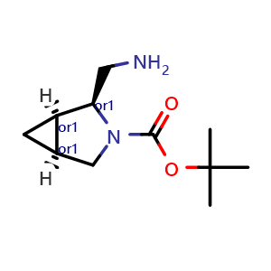 Chemical structure of rel-tert-butyl (1R,2S,5S)-2-(aminomethyl)-3-azabicyclo[3.1.0]hexane-3-carboxylate , CAS 1017273-73-2, AChemBlock Q64878