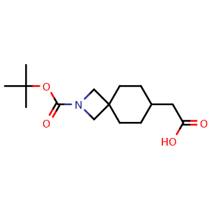 Chemical structure of 2-(2-(tert-butoxycarbonyl)-2-azaspiro[3.5]nonan-7-yl)acetic acid , CAS 2306261-01-6, AChemBlock Q64889