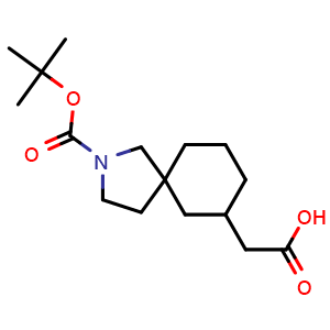 Chemical structure of 2-(2-(tert-butoxycarbonyl)-2-azaspiro[4.5]decan-7-yl)acetic acid , CAS 2306263-92-1, AChemBlock Q64893