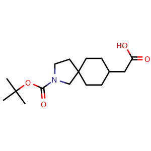 Chemical structure of 2-(2-(tert-butoxycarbonyl)-2-azaspiro[4.5]decan-8-yl)acetic acid , CAS 2306268-03-9, AChemBlock Q64895
