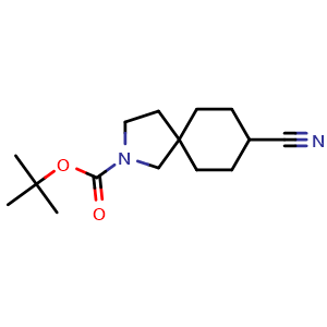 Chemical structure of tert-butyl 8-cyano-2-azaspiro[4.5]decane-2-carboxylate , CAS 2306272-37-5, AChemBlock Q64896