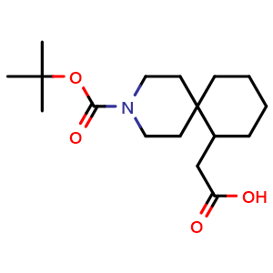 Chemical structure of 2-(3-(tert-butoxycarbonyl)-3-azaspiro[5.5]undecan-7-yl)acetic acid , CAS 2306273-03-8, AChemBlock Q64897