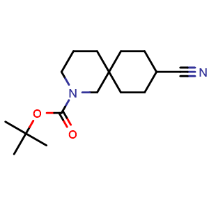 Chemical structure of tert-butyl 9-cyano-2-azaspiro[5.5]undecane-2-carboxylate , CAS 2306271-52-1, AChemBlock Q64901