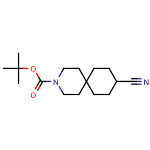Chemical structure of tert-butyl 9-cyano-3-azaspiro[5.5]undecane-3-carboxylate , CAS 1281872-59-0, AChemBlock Q64903
