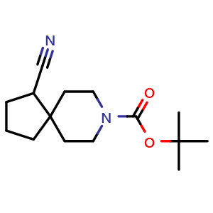 Chemical structure of tert-butyl 1-cyano-8-azaspiro[4.5]decane-8-carboxylate , CAS 2306263-88-5, AChemBlock Q64905