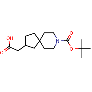 Chemical structure of 2-(8-(tert-butoxycarbonyl)-8-azaspiro[4.5]decan-2-yl)acetic acid , CAS 2306277-30-3, AChemBlock Q64906