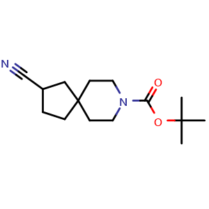 Chemical structure of tert-butyl 2-cyano-8-azaspiro[4.5]decane-8-carboxylate , CAS 2306272-99-9, AChemBlock Q64907