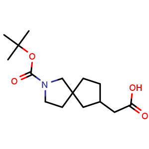 Chemical structure of 2-(2-(tert-butoxycarbonyl)-2-azaspiro[4.4]nonan-7-yl)acetic acid , CAS 2204862-97-3, AChemBlock Q64908