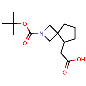 Chemical structure of 2-(2-(tert-butoxycarbonyl)-2-azaspiro[3.4]octan-5-yl)acetic acid , CAS 2177267-05-7, AChemBlock Q64910