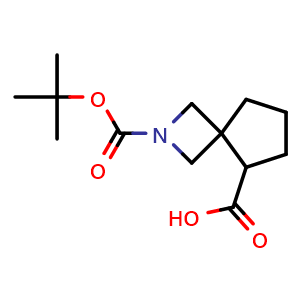Chemical structure of 2-(tert-butoxycarbonyl)-2-azaspiro[3.4]octane-5-carboxylic acid , CAS 2306265-72-3, AChemBlock Q64912