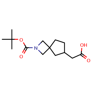 Chemical structure of 2-(2-(tert-butoxycarbonyl)-2-azaspiro[3.4]octan-6-yl)acetic acid , CAS 2206825-62-7, AChemBlock Q64914